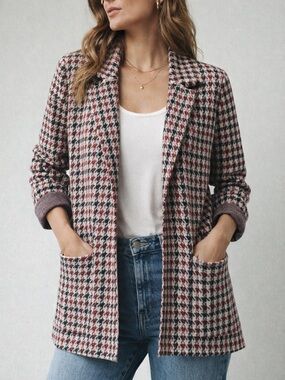 Sincerely Jules Houndstooth Knit Blazer Open Front Size L Chic